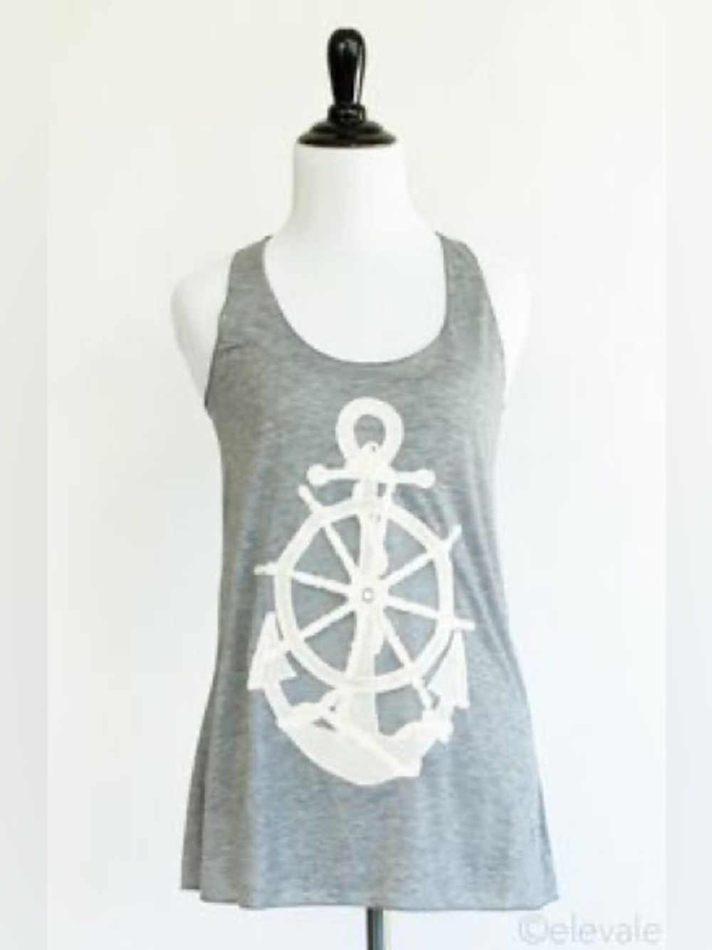 Bear Dance grey feathered racer back nautical tank. Size Medium.